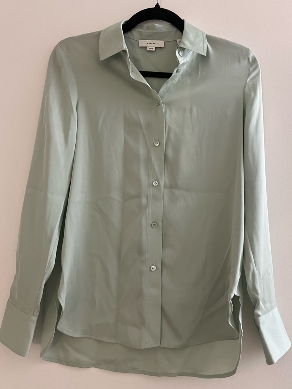 Vince Pale Mint Silk Button-Down Blouse